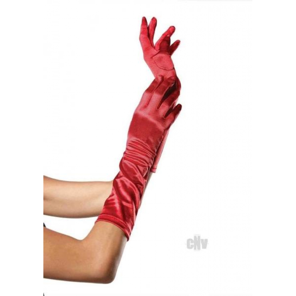 Elegant Elbow Length Satin Gloves in Red