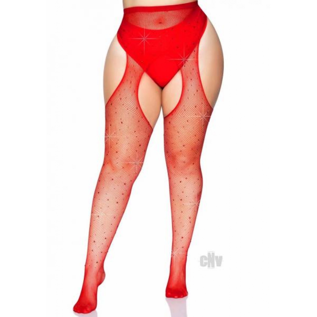 Crystalized Net Suspender Hosiery - Red