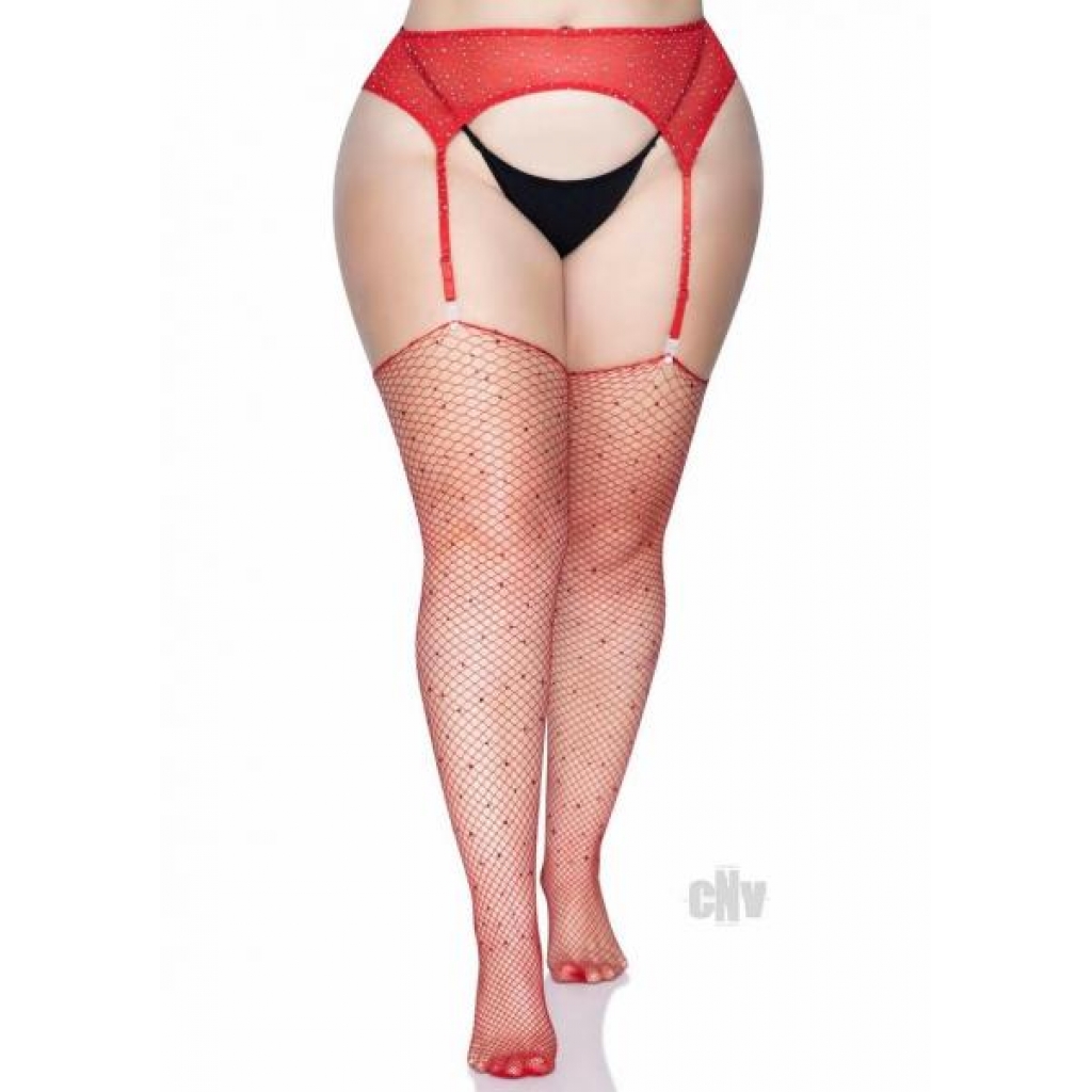 Rhinestone Fishnet Stockings 1x/2x Red - Leg Avenue Inc.