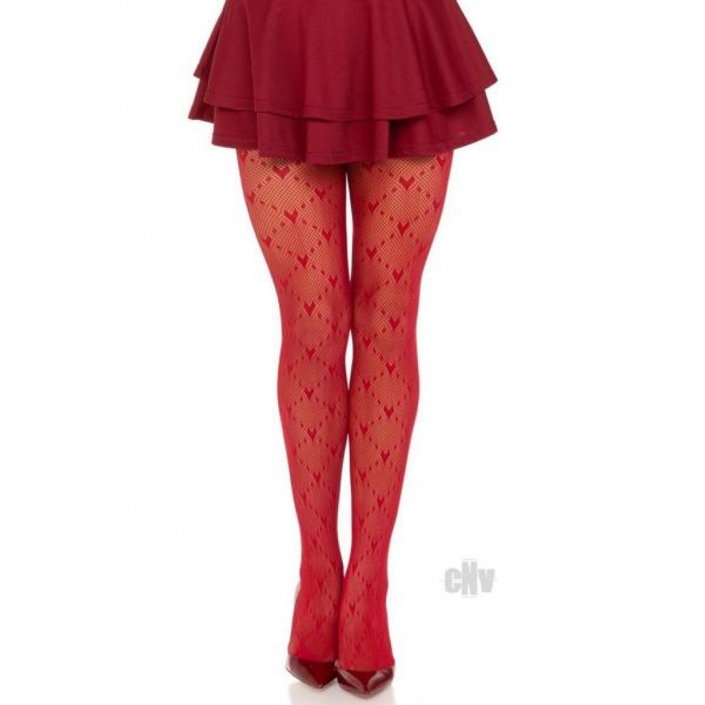 Love Struck Heart Net Tights - OS Red