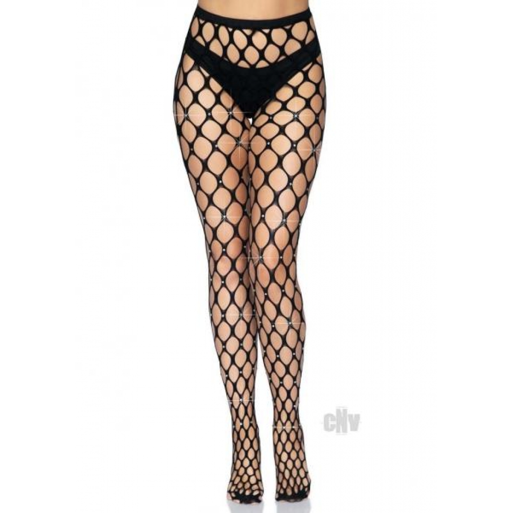 Rhinestone Jumbo Pothole Tights - O/S Black