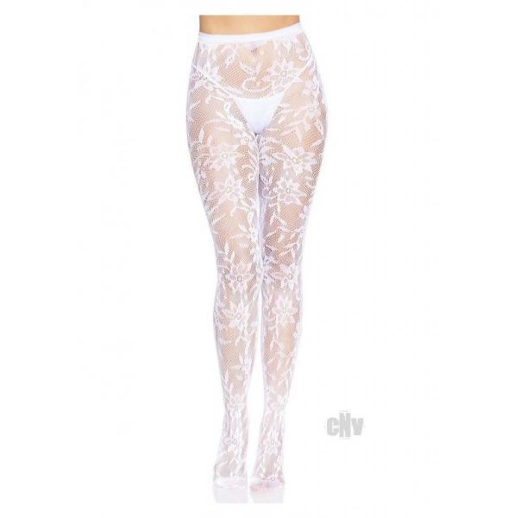 Seamless Chantilly Floral Tights in White