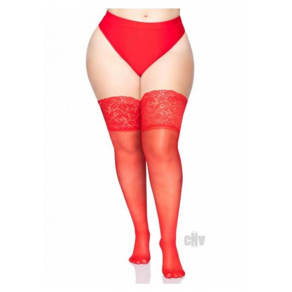 Lycra Stay Thigh High Lace Top Plus Size - Red