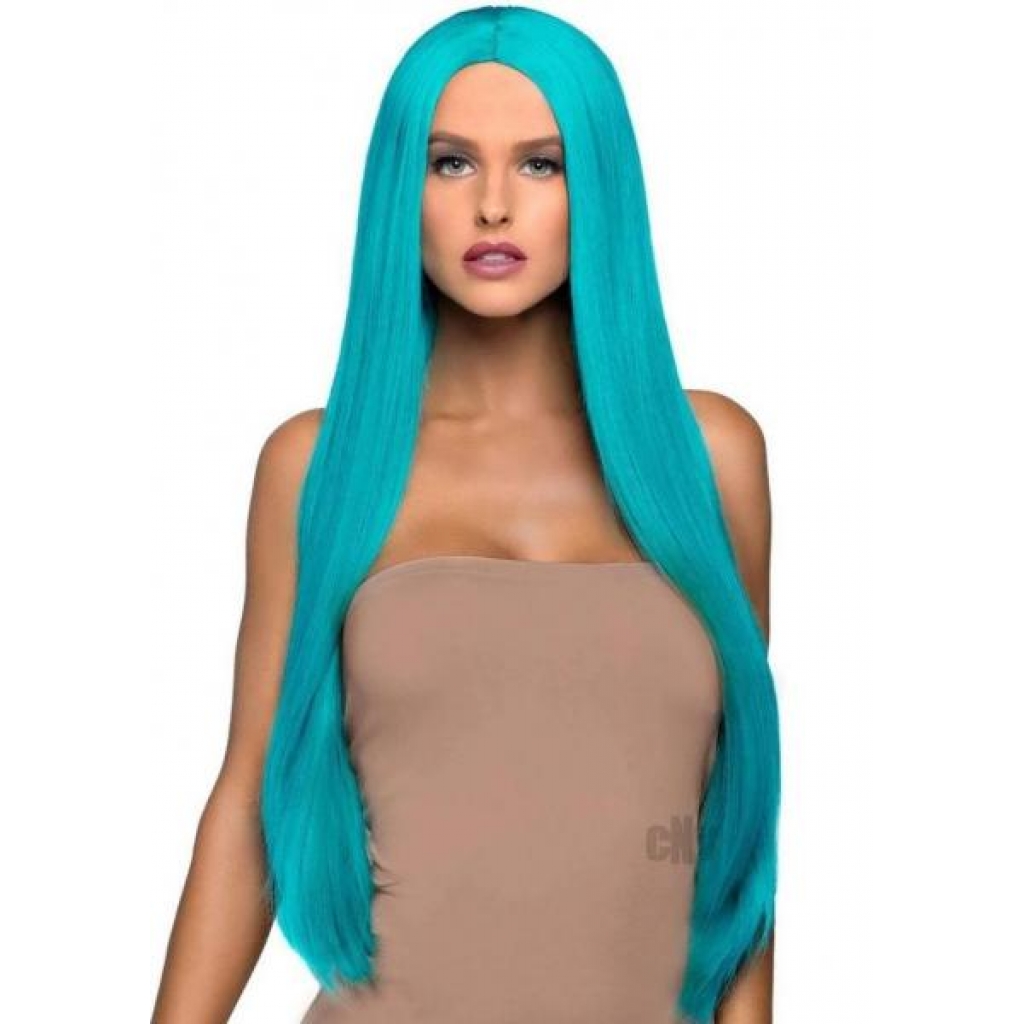 Long Straight 33 Center Part Wig Turquoise