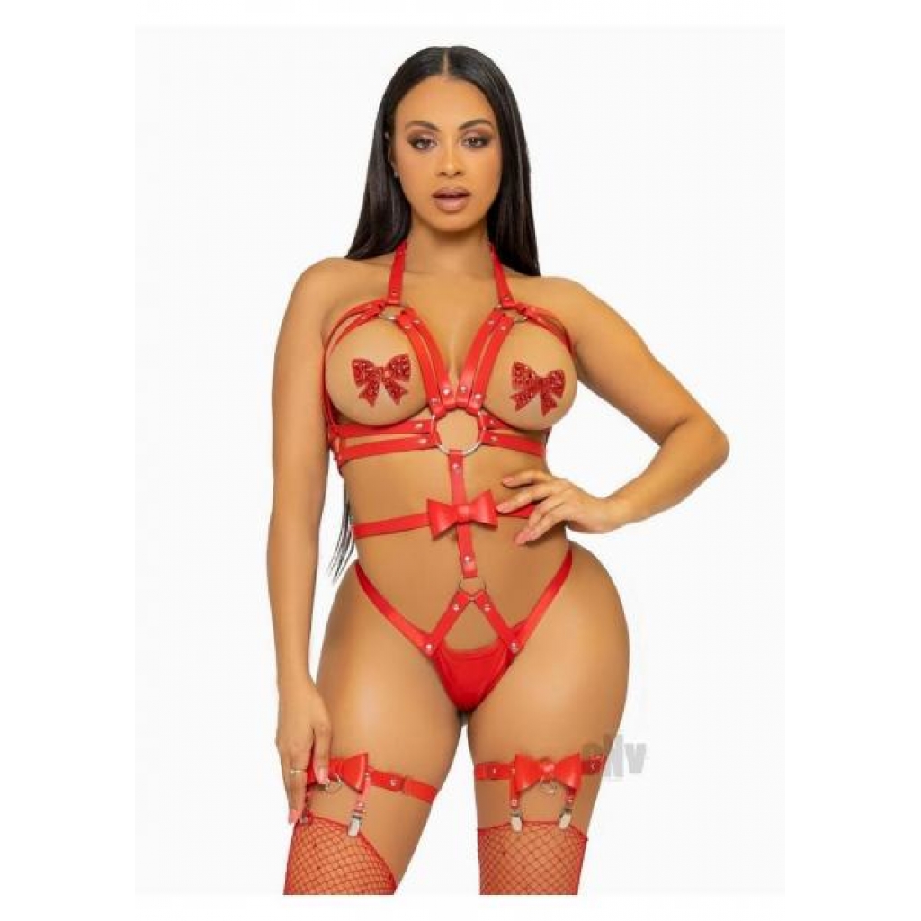 Flexible Vegan Leather O-Ring Harness Teddy - Medium Red