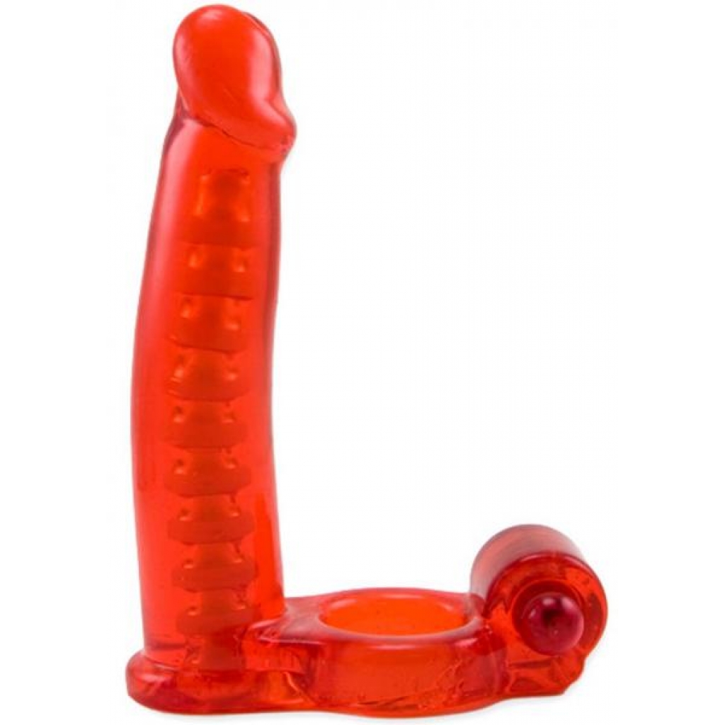 Double Penetrator Cock Ring With Bendable Dildo Red - Nasstoys