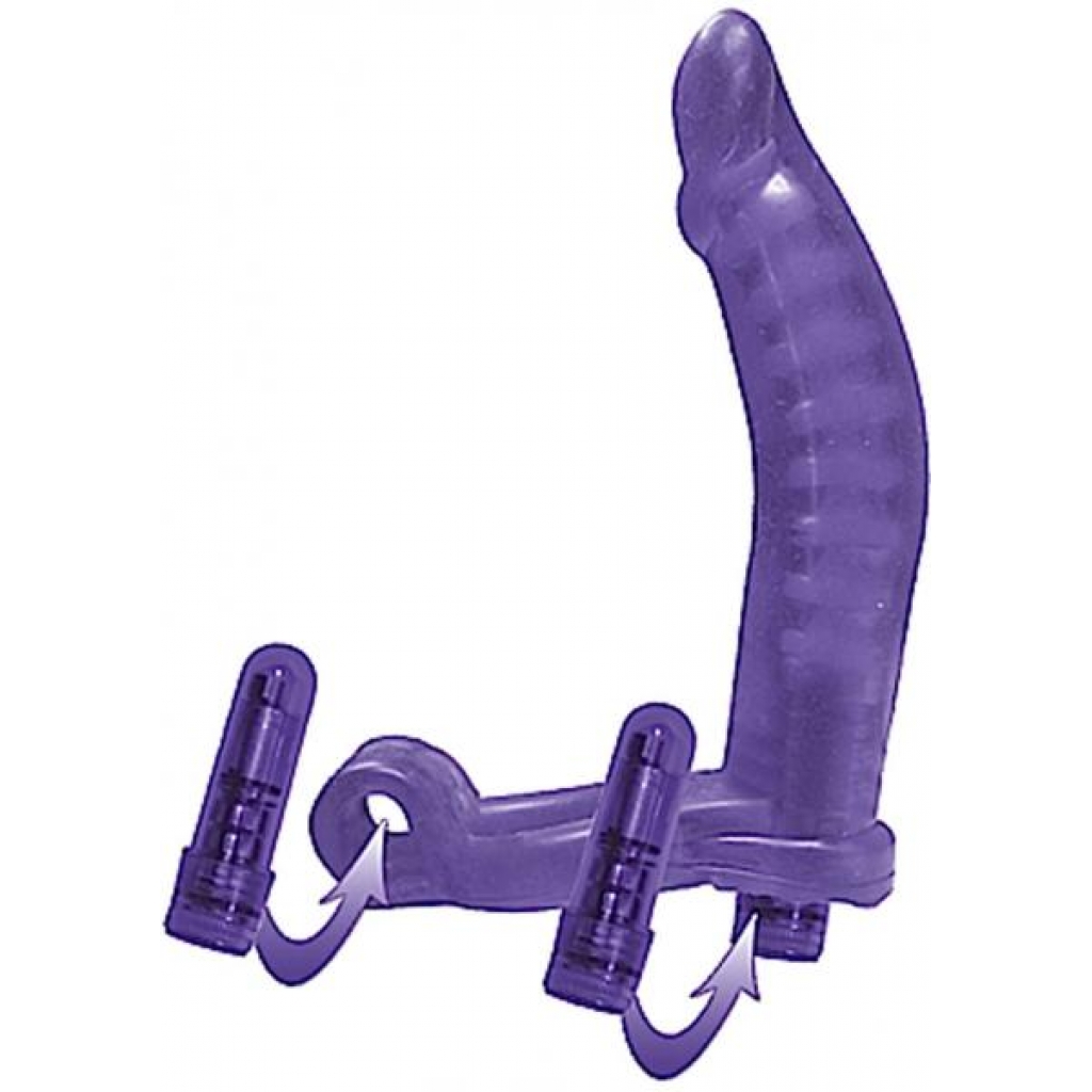 Double Penetrator Cockring with 2 Variable Speed Bullets - Purple