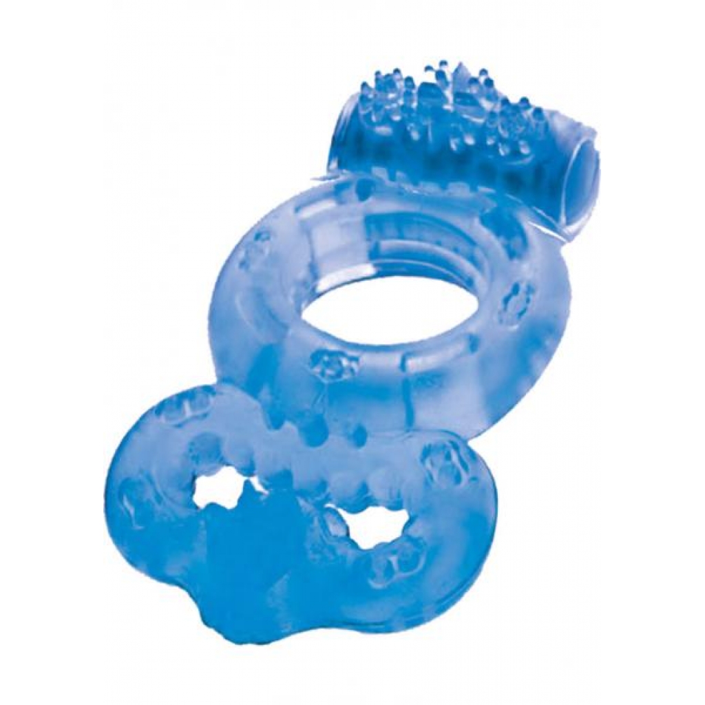 The Macho Double Ring Clitoral And Testicular Stimulation Vibrating Cockring Waterproof Blue - Nasstoys