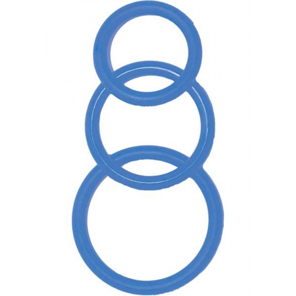 Super Silicone Cockrings - 3 Sizes - Blue - Nasstoys