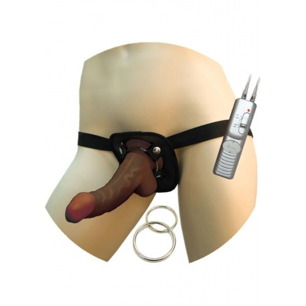 Real Skin Afro American Whoppers Vibrating Dong with Harness - Brown