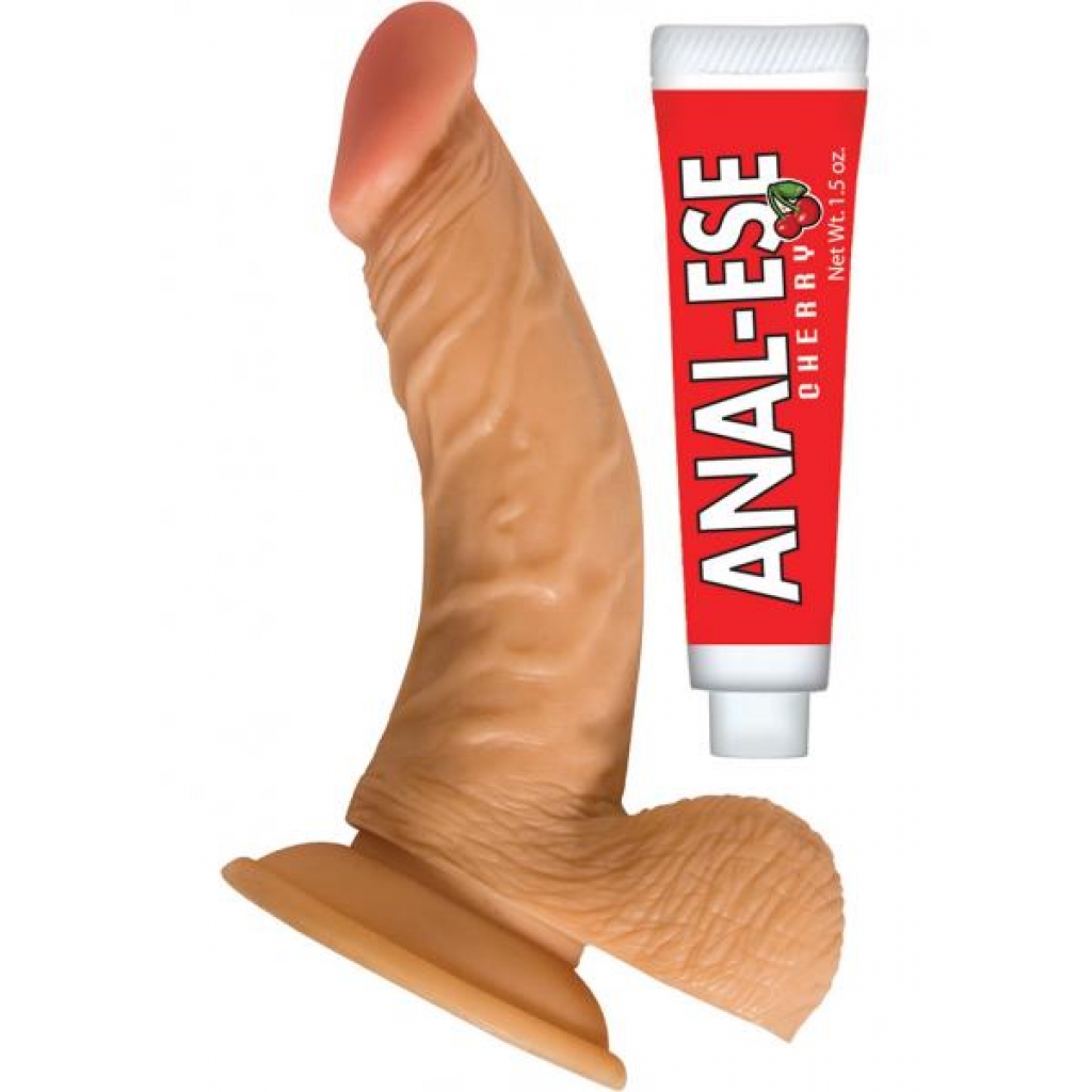 All American Whopper 6.5 inches Curve Dong, Balls Beige + Anal Ese - Nasstoys