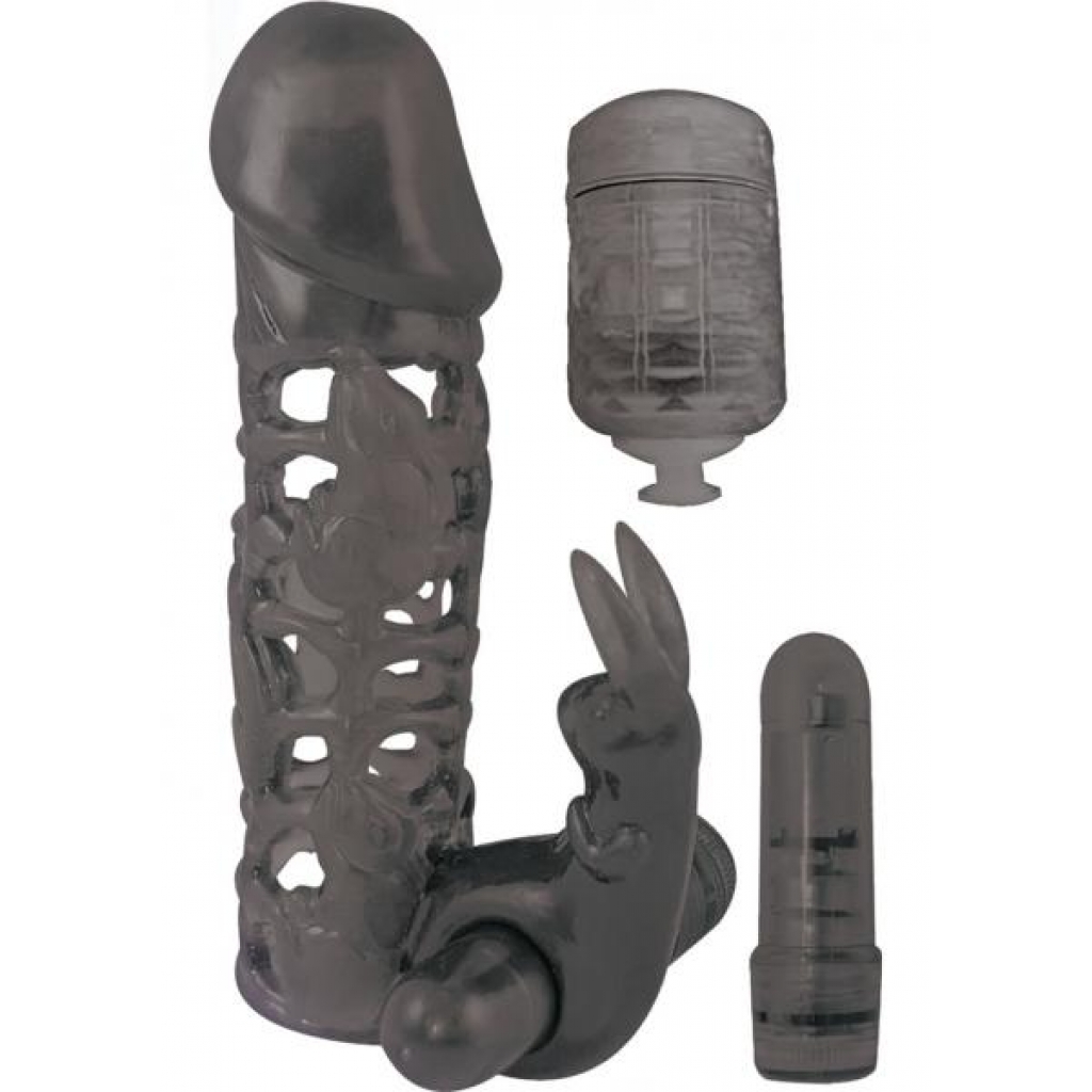 Clit Tickler Penis Extender Vibrating Sleeve Black  - Nasstoys