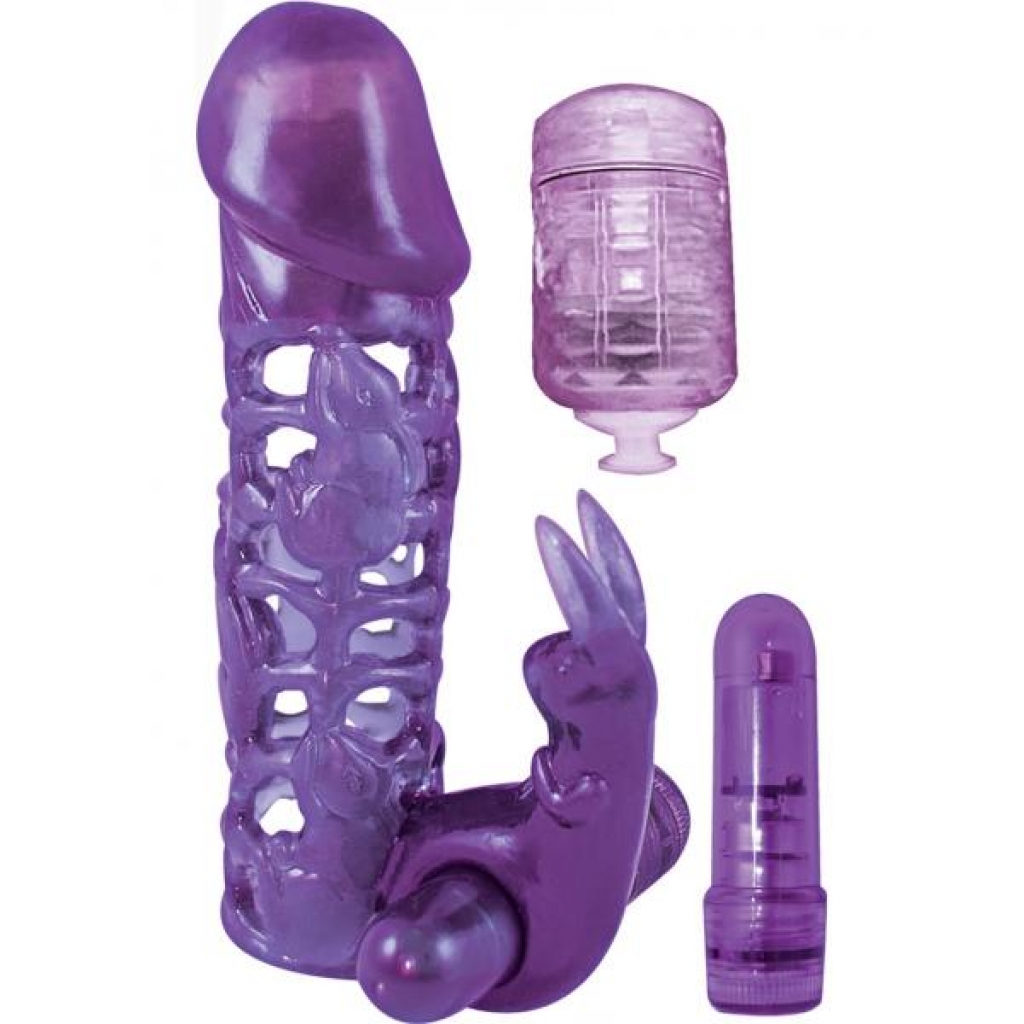 Clit Tickler Penis Extender Vibrating Sleeve Purple - Nasstoys