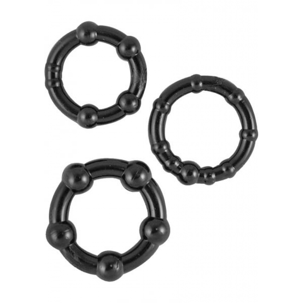 Beaded Cock Rings Black 3 Pack - Nasstoys