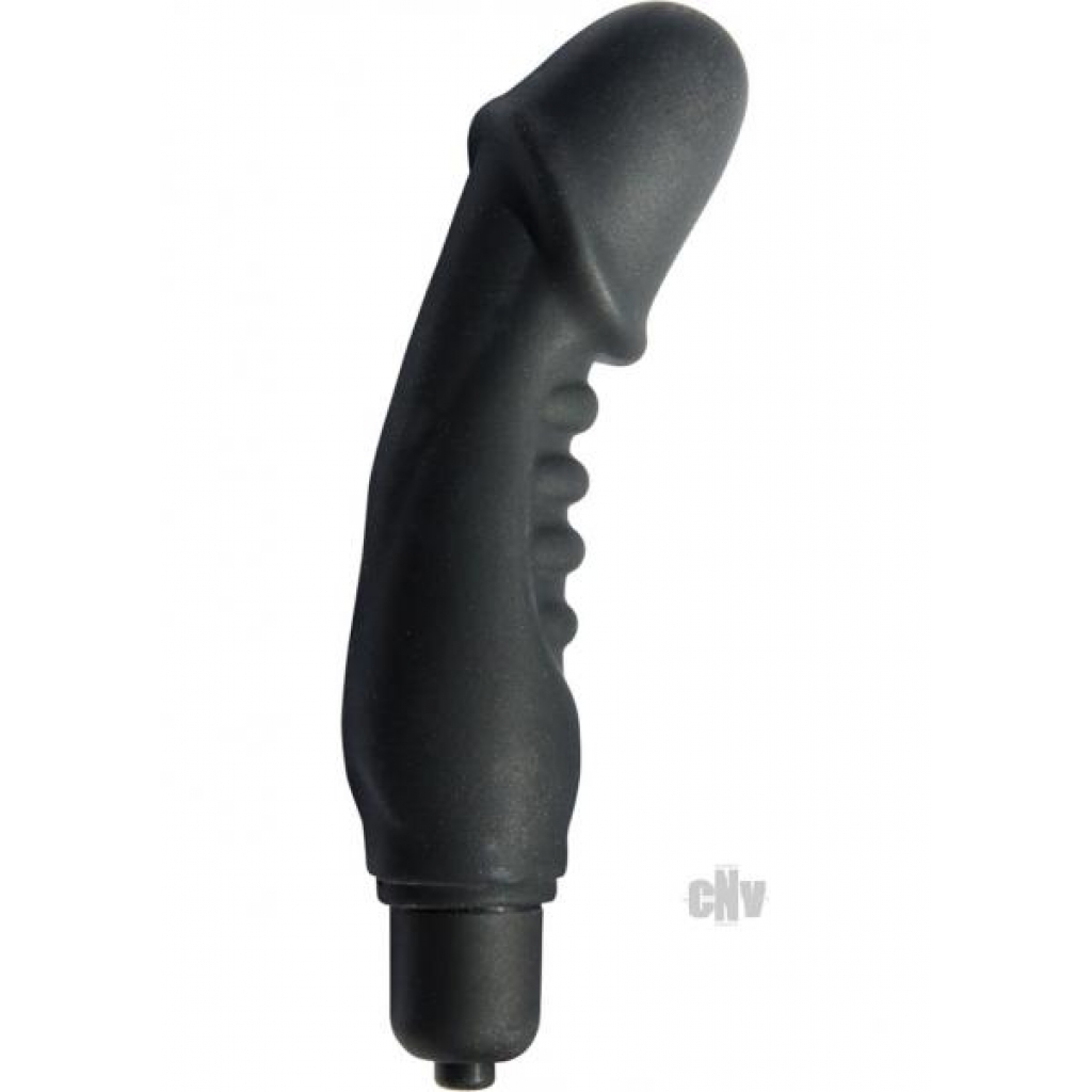 Silicone Ribbed Vibrating Penis Black - Nasstoys