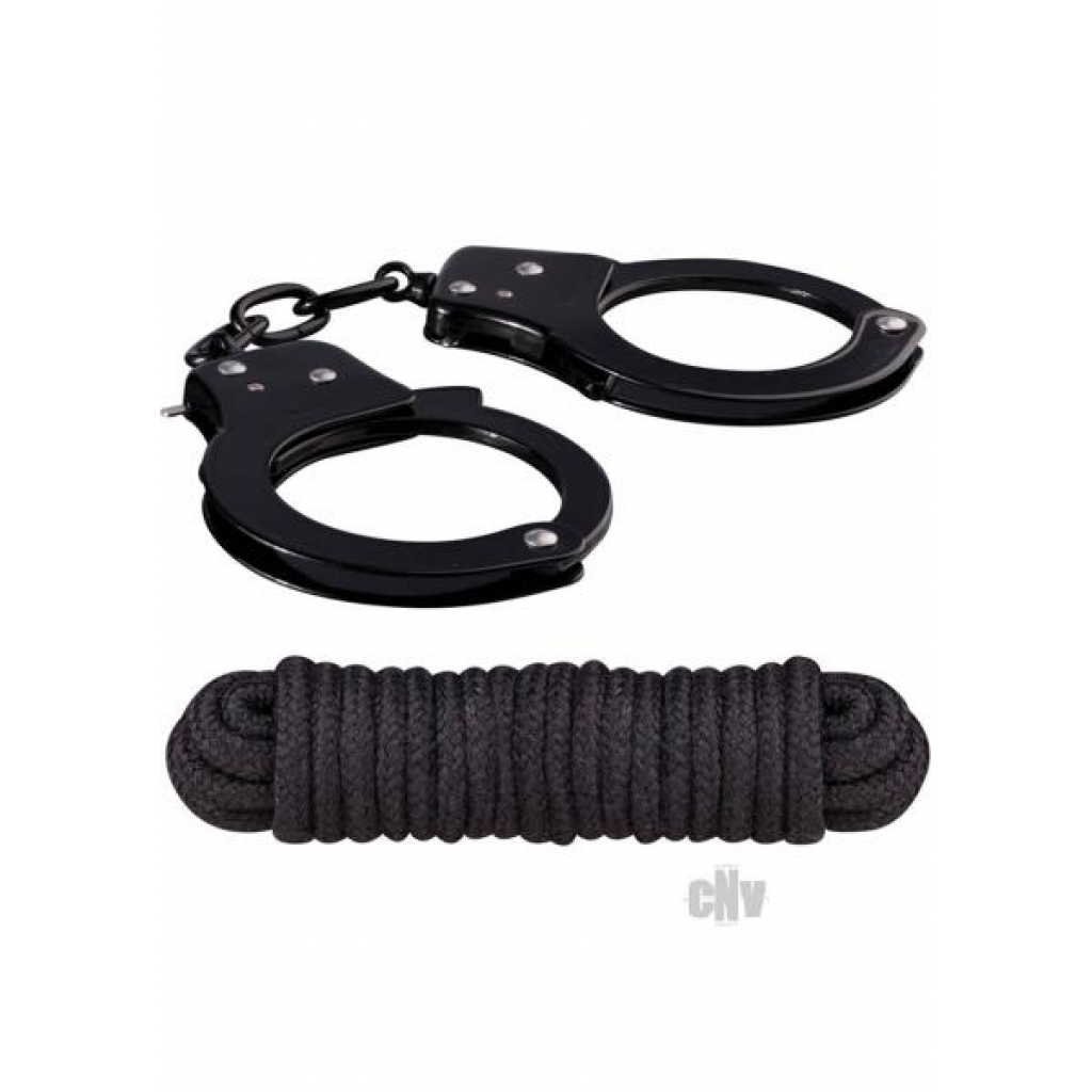 Metal Cuffs, Keys, Love Rope Black - Nasstoys