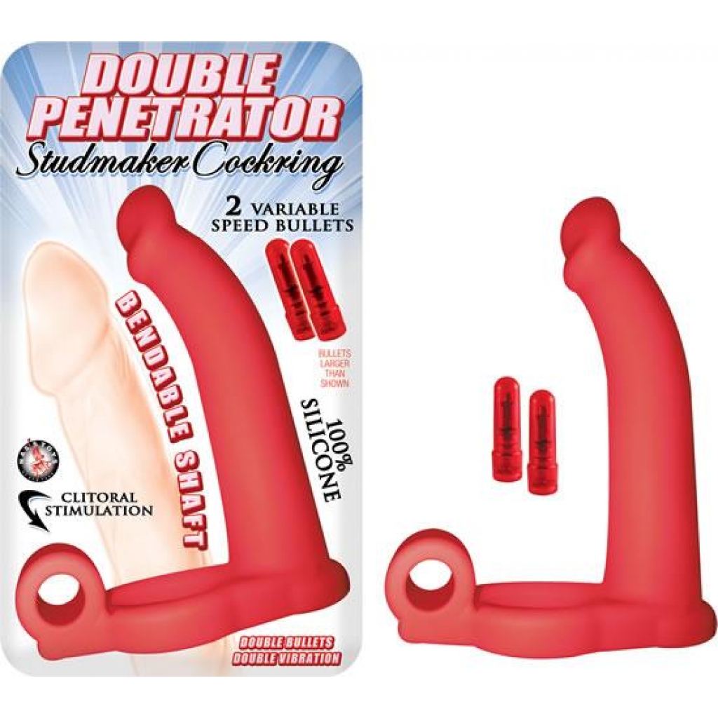 Double Penetrator Studmaker Cockring Red - Nasstoys