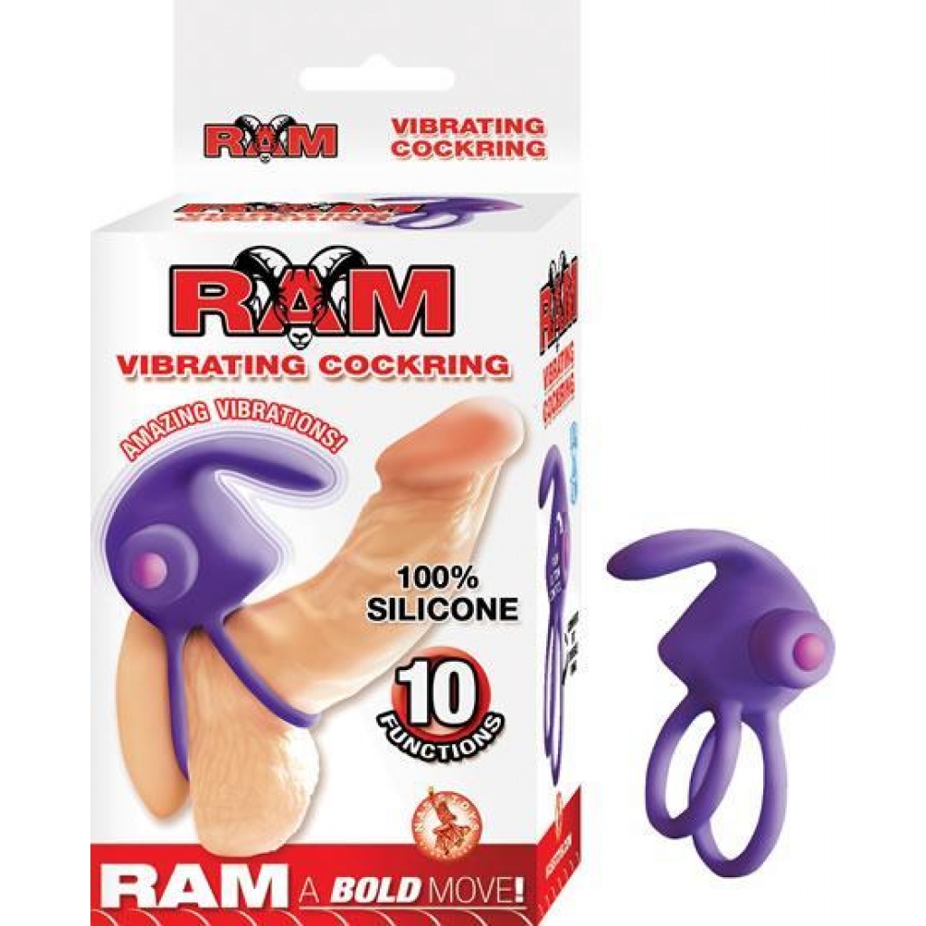 Purple RAM Vibrating Cock Ring with Multiple Functions