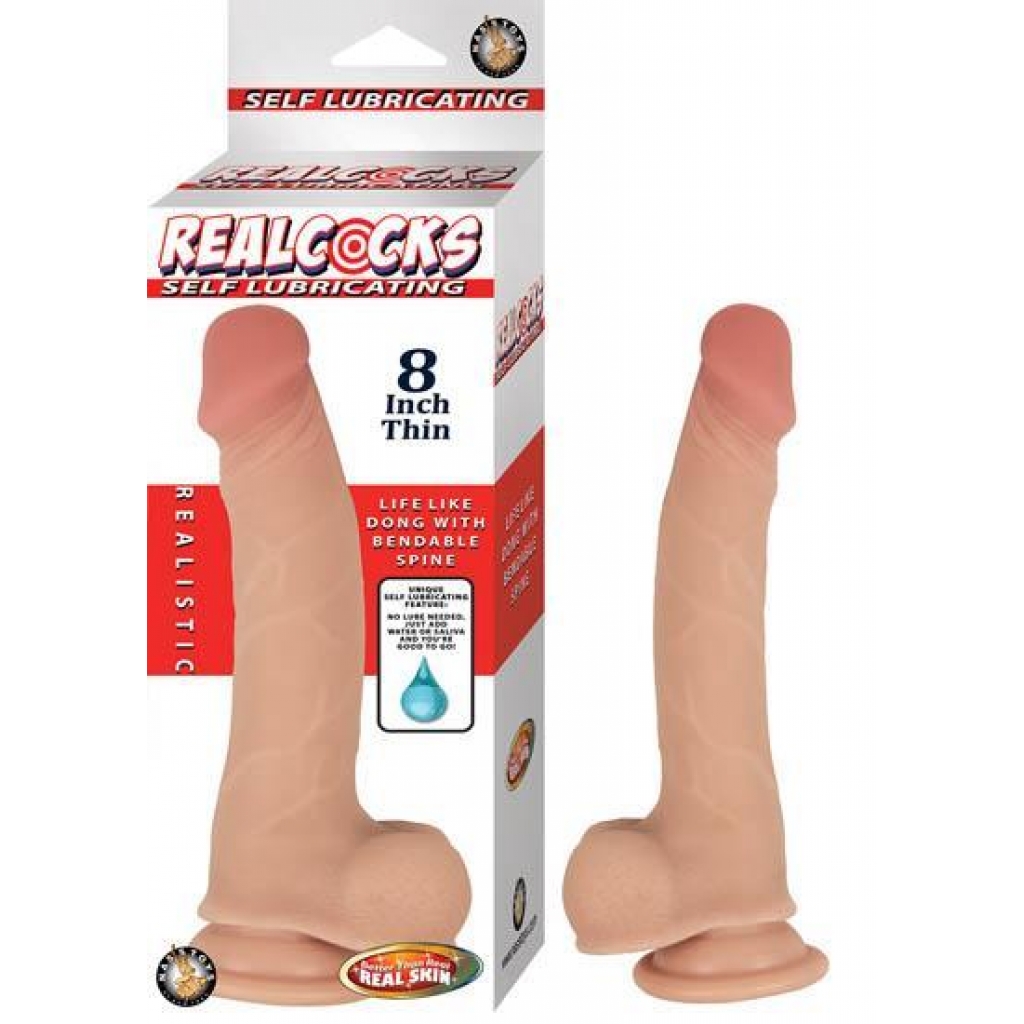 Realcocks Self Lubricating 8 inches Thin Beige Dildo  - Nasstoys