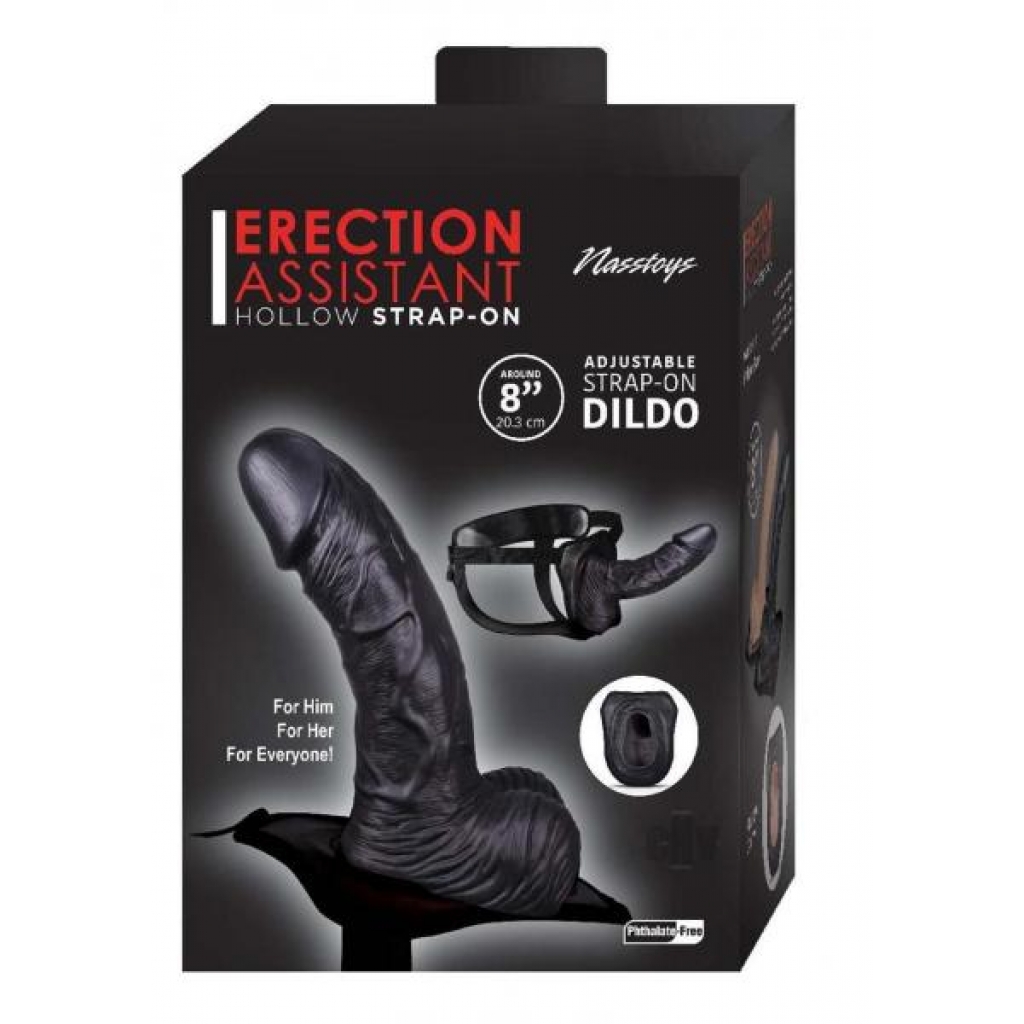 Erect Assist Hollow Strap On - 8 Inch Black