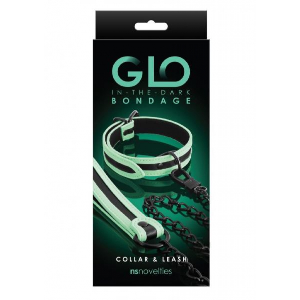 Glo Bondage Collar/leash Green - New Sensations