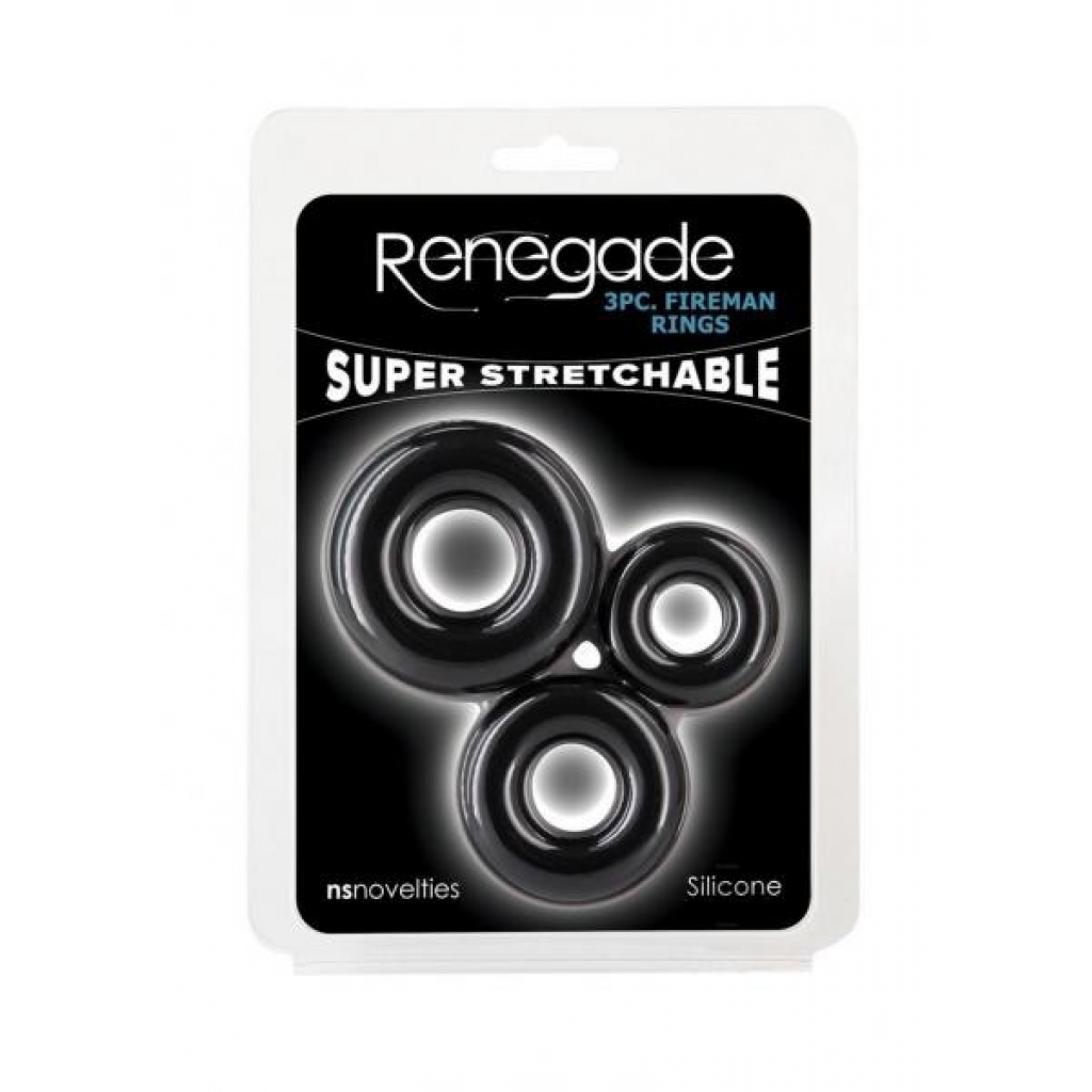 Renegade Fireman Rings 3pc Set Black - New Sensations