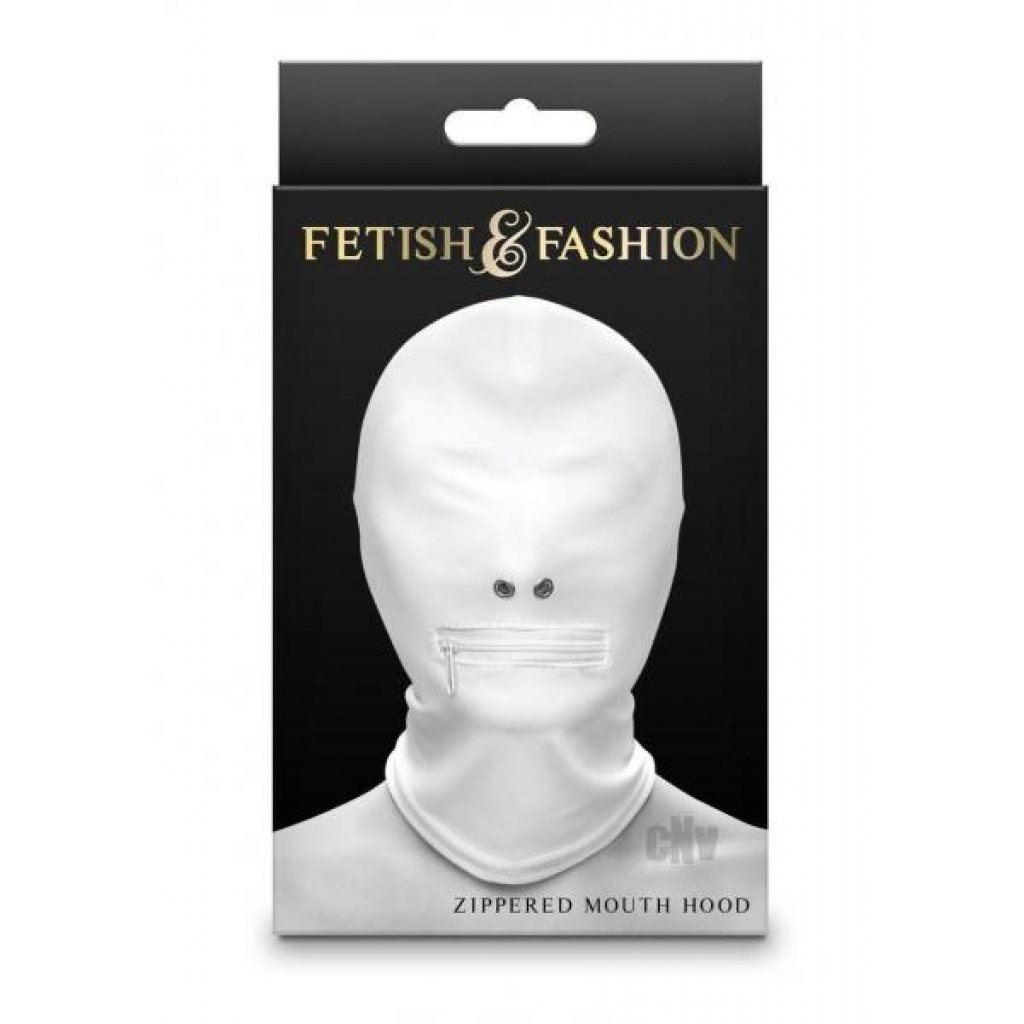 Fetish Fashon Zippered Mouth Hood Wht - New Sensations