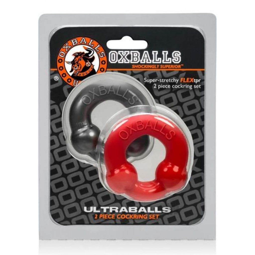 Ultraballs 2pk Cockring Steel/red - Blue Ox Designs Llc