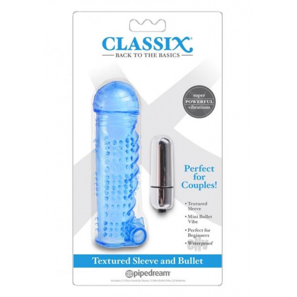 Classix Textured Sleeve & Mini Bullet Vibrator Blue - Pipedream