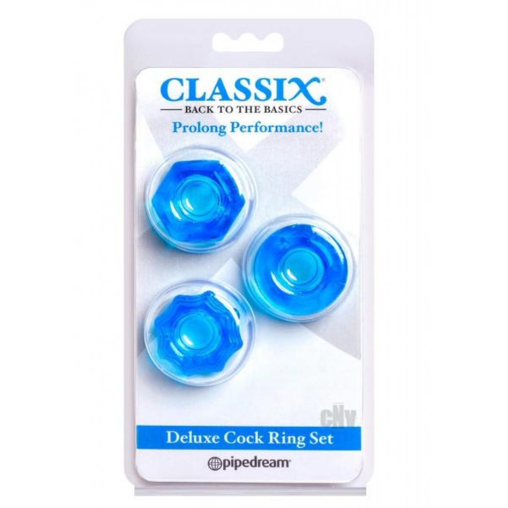 Classix Deluxe Cock Ring Set - Blue 3 Pack