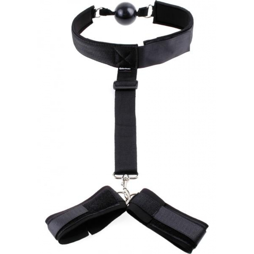 Fetish Fantasy Gag And Wrist Restraint Black - Pipedream