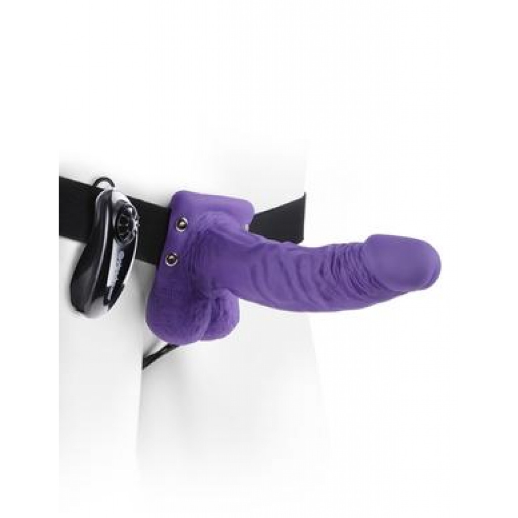 Fetish Fantasy 7 Inch Vibrating Hollow Strap-On with Balls - Purple