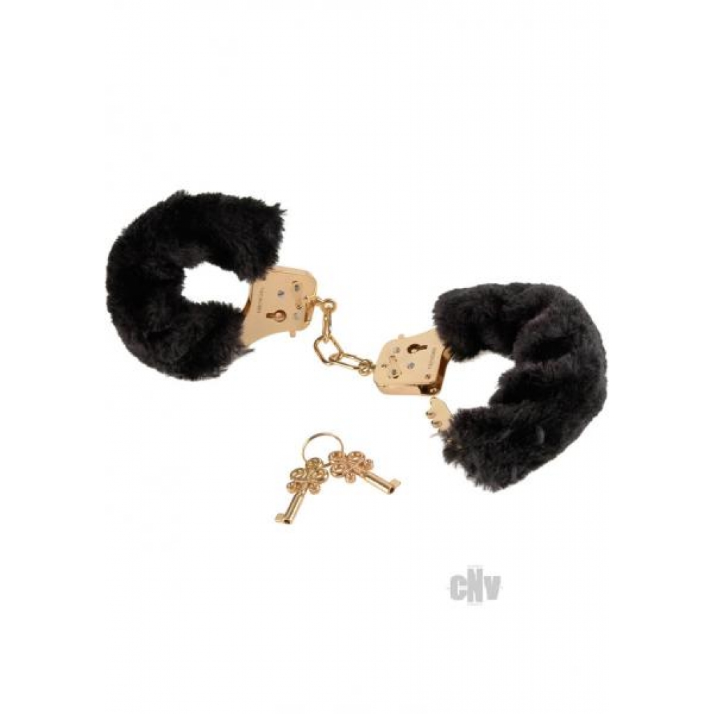 Deluxe Furry Cuffs Black Handcuffs - Pipedream