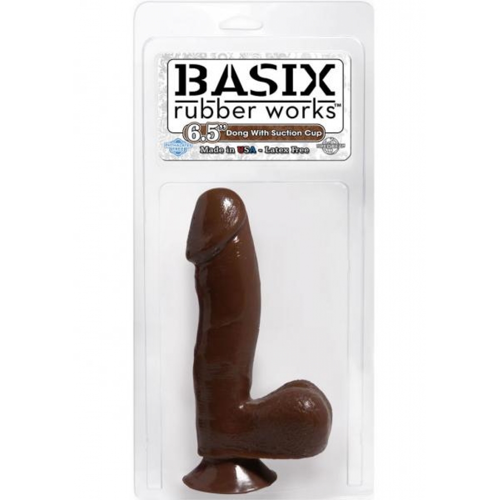 Basix Rubber Works 6.5 Inch Dong With Suction Cup Waterproof Brown - Pipedream