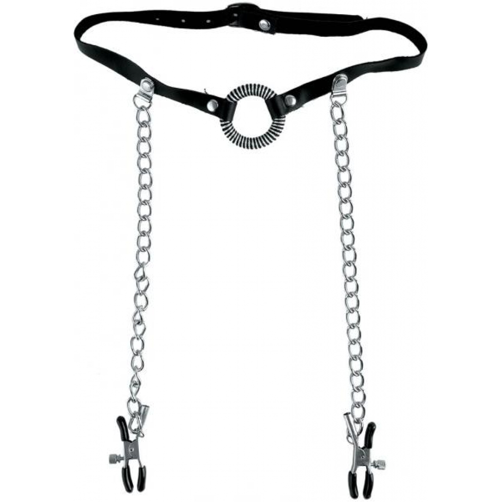 Fetish Fantasy O Ring Gag with Nipple Clamps - Black Limited Edition