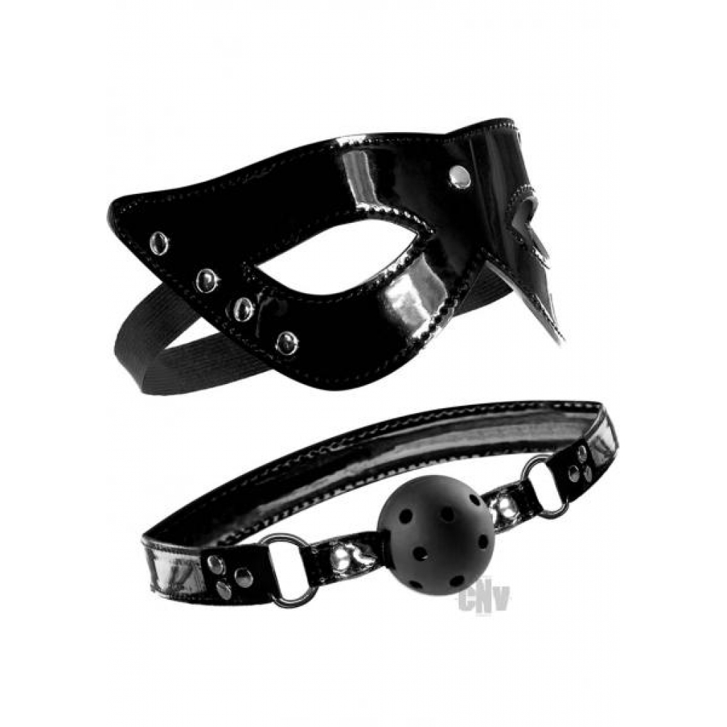 Masquerade Mask And Ball Gag Black - Pipedream