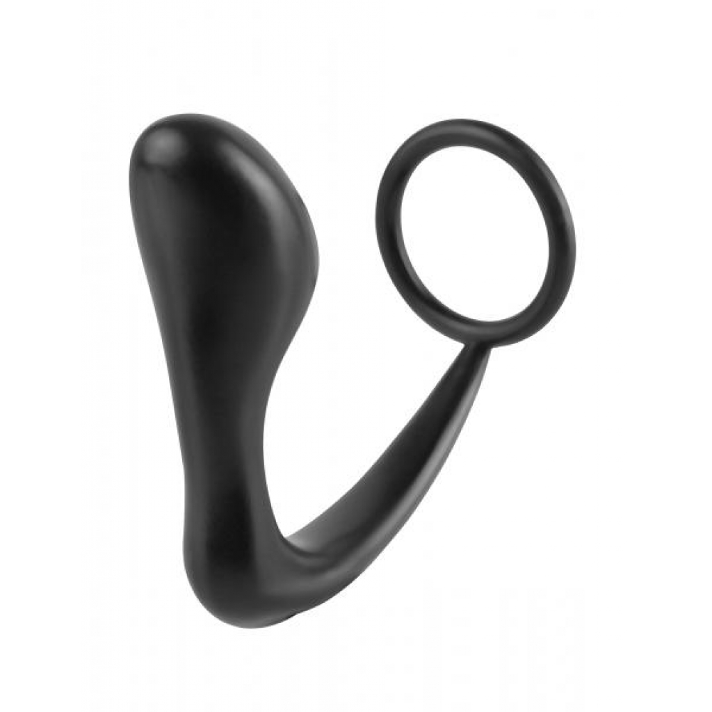 Ass-Gasm Silicone Cockring Plug - Black