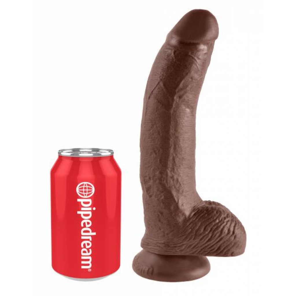 Realistic King Cock Dildo with Suction Cup - 9 Inches Brown