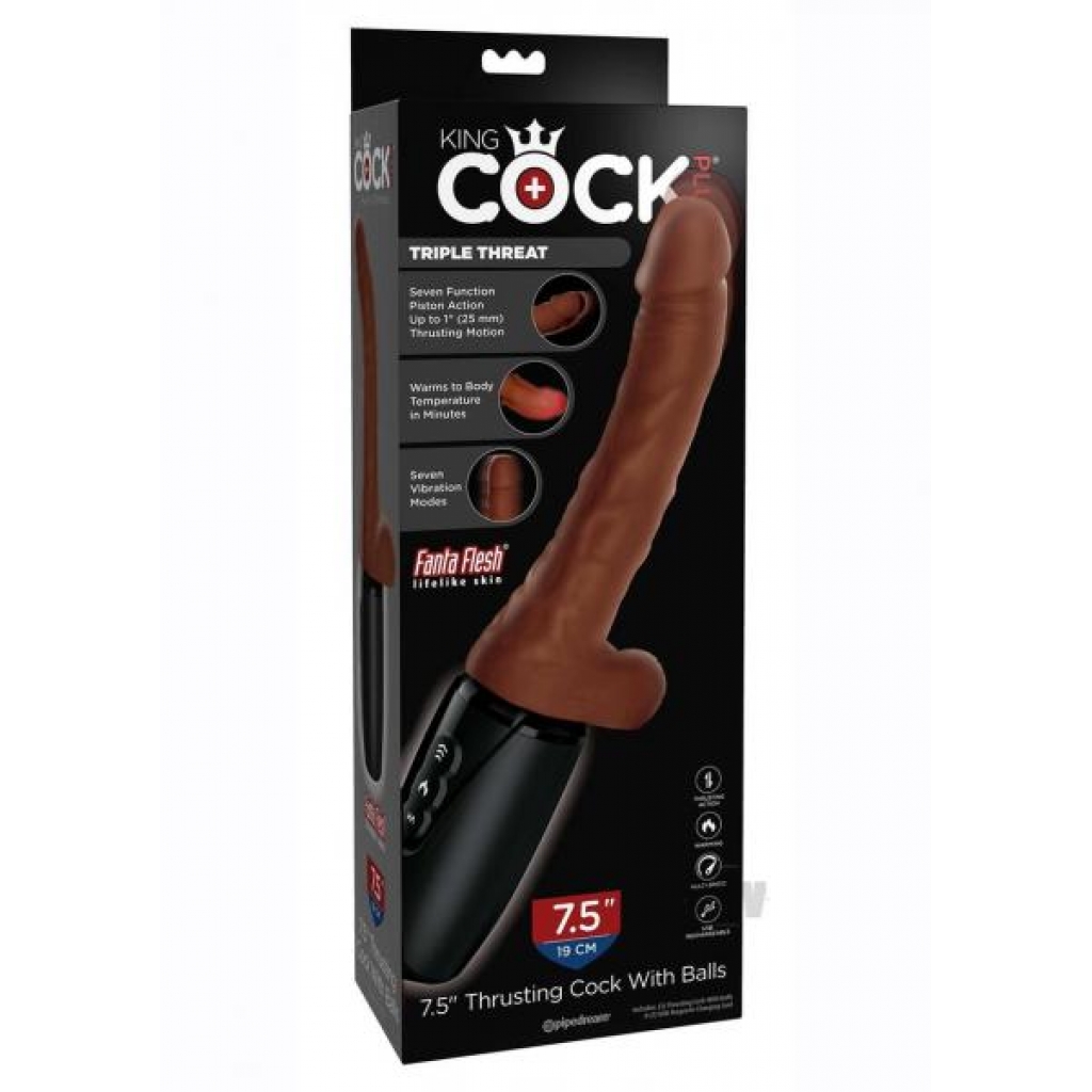 King Cock Plus Thrusting Cock with Balls, 7.5 Inches Brown