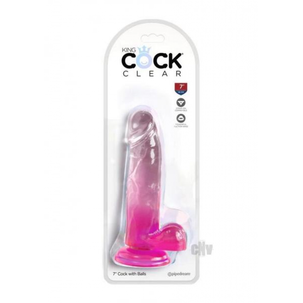 King Cock Clear 7-Inch Cock - Pink with Balls