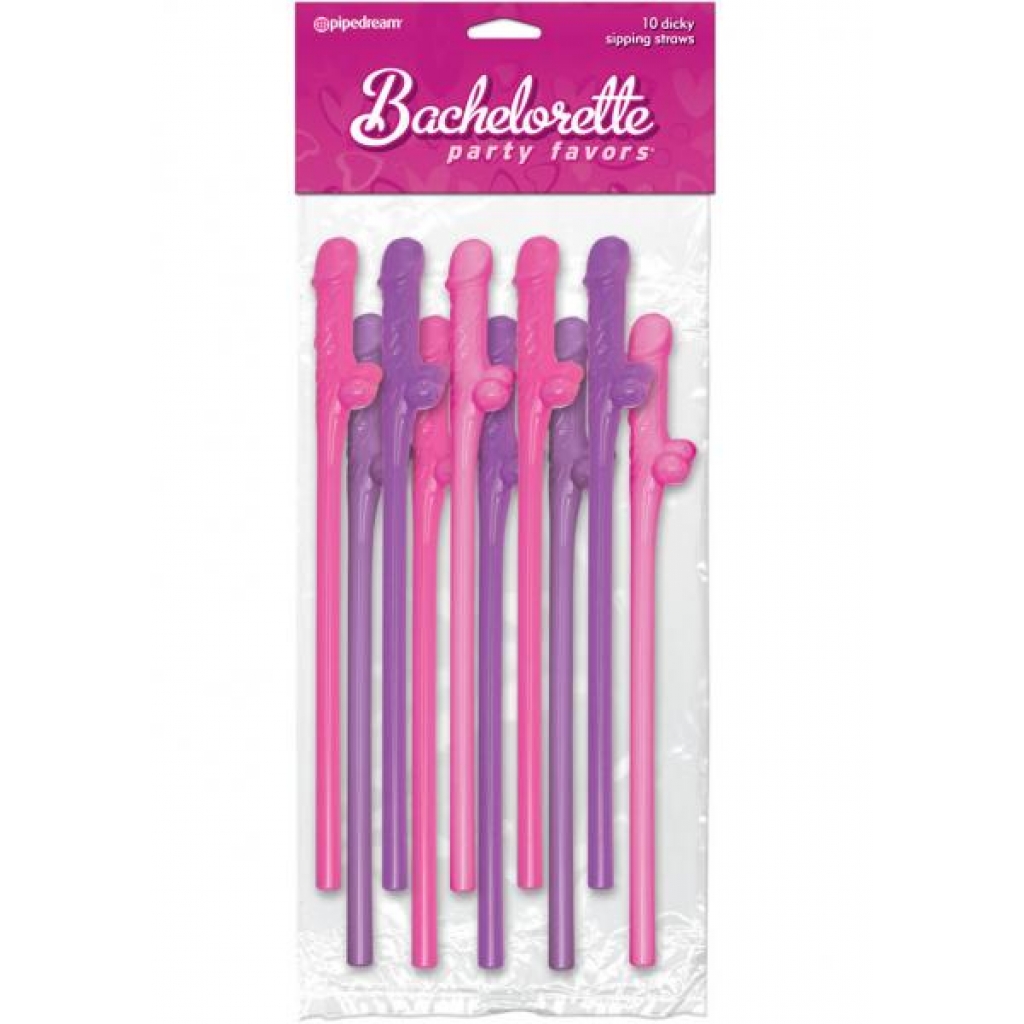 Bachelorette Party Favors Dicky Sipping Straws Pink/Purple 10pc. - Pipedream