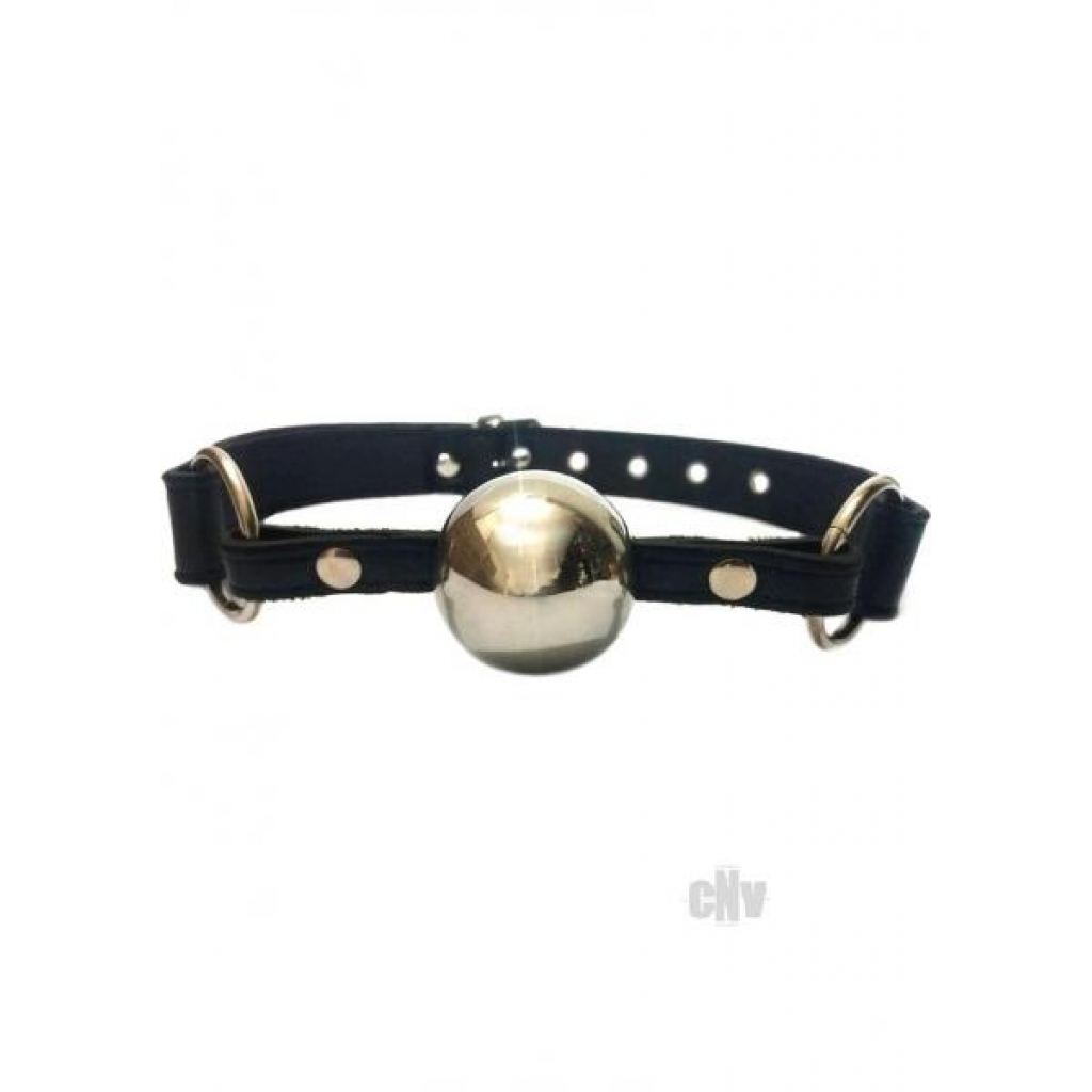 Rouge Black Leather Ball Gag with Silver Ball - Rouge Garments