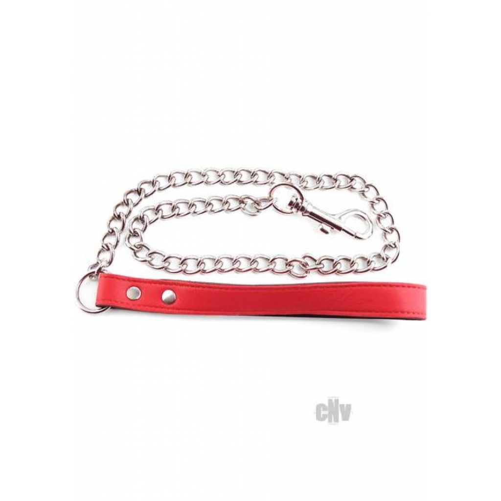 Rouge Leather Handle Chain Lead Leash – Red