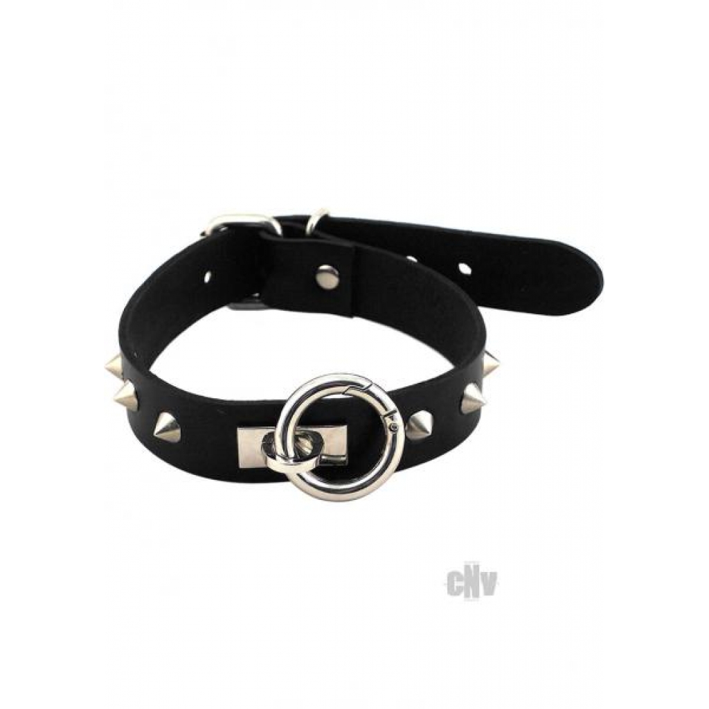 Rouge Leather O-Ring Studded Collar Black - Rouge Garments