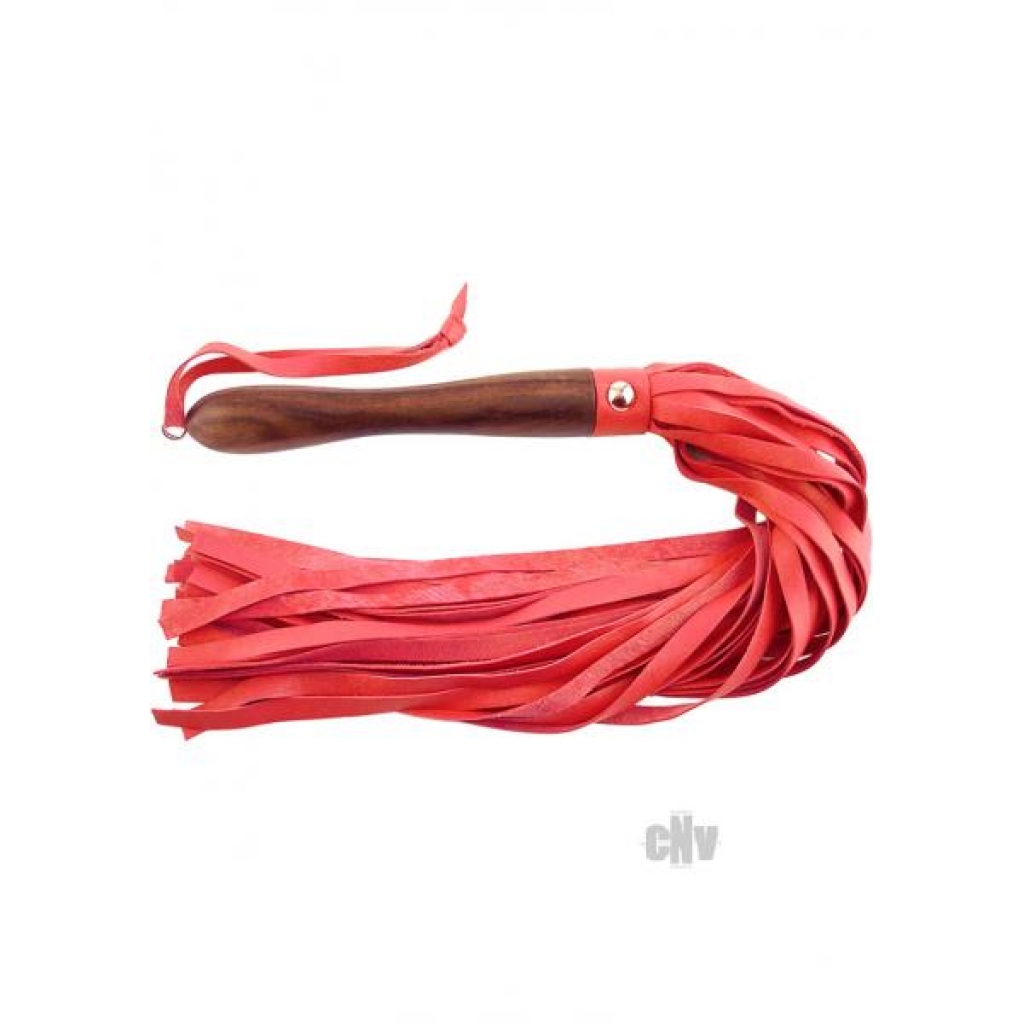 Rouge Leather Flogger with Wooden Handle - Red - Sensational Bondage Accessory