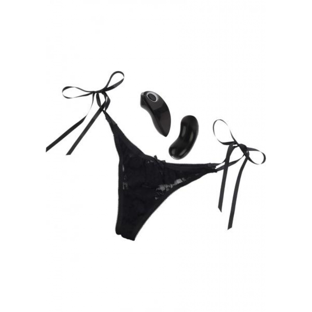 Little Black Panty Thong With Ties 10-function Remote Control Vibe - Cal Exotics