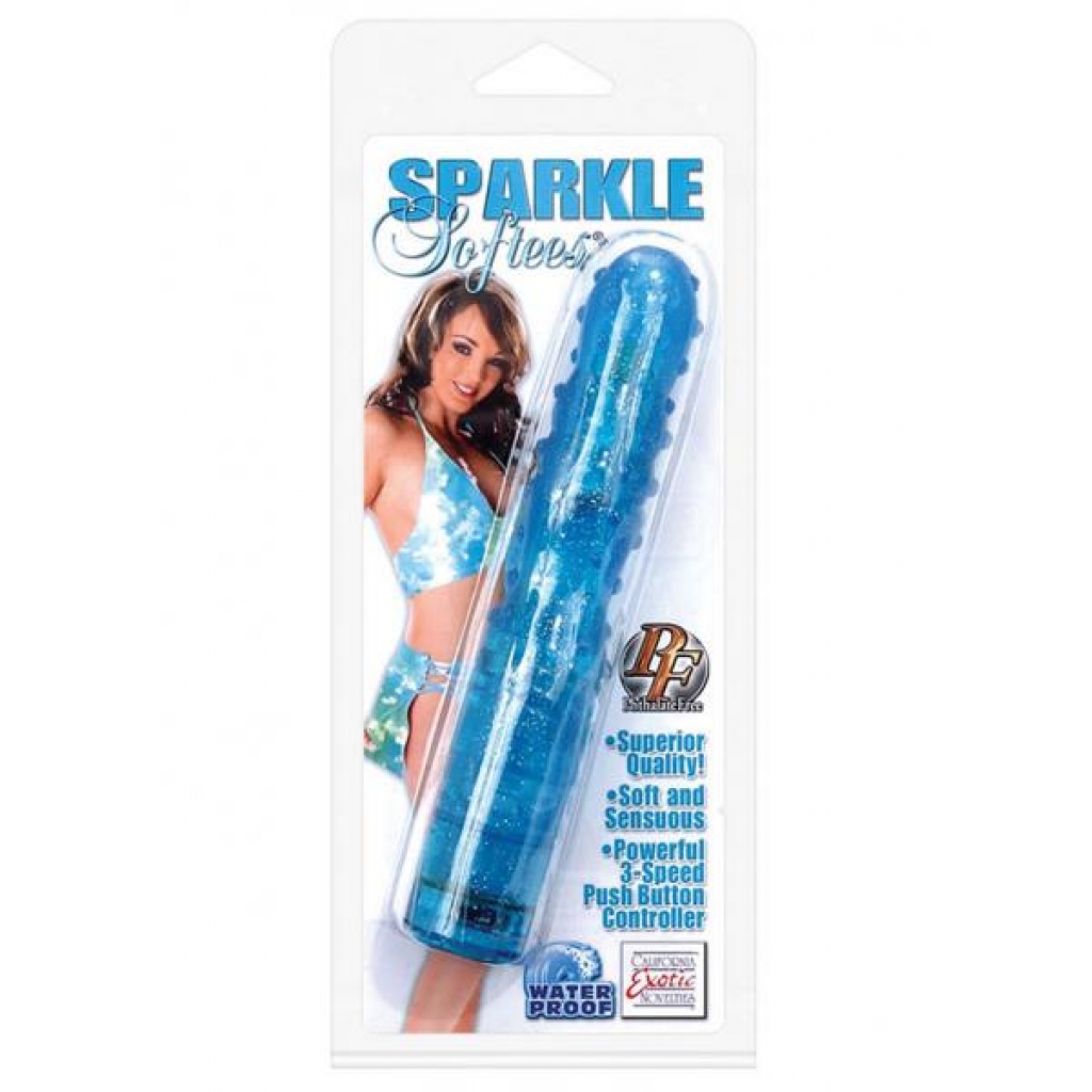 SPARKLE SOFTEES NUBBIE GLITTERED MASSAGER WATERPROOF 5 INCH BLUE - Cal Exotics