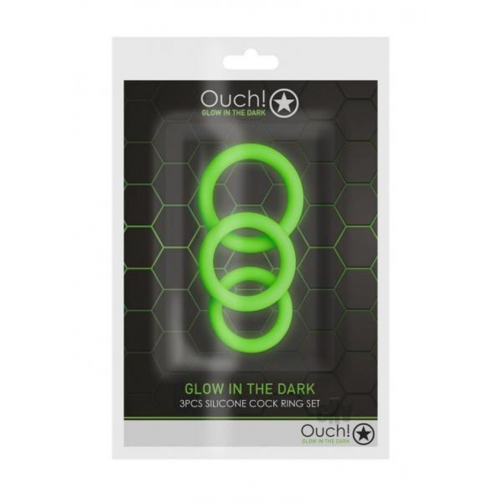 Ouch Cock Ring Set 3pc Gitd - Shots America Llc