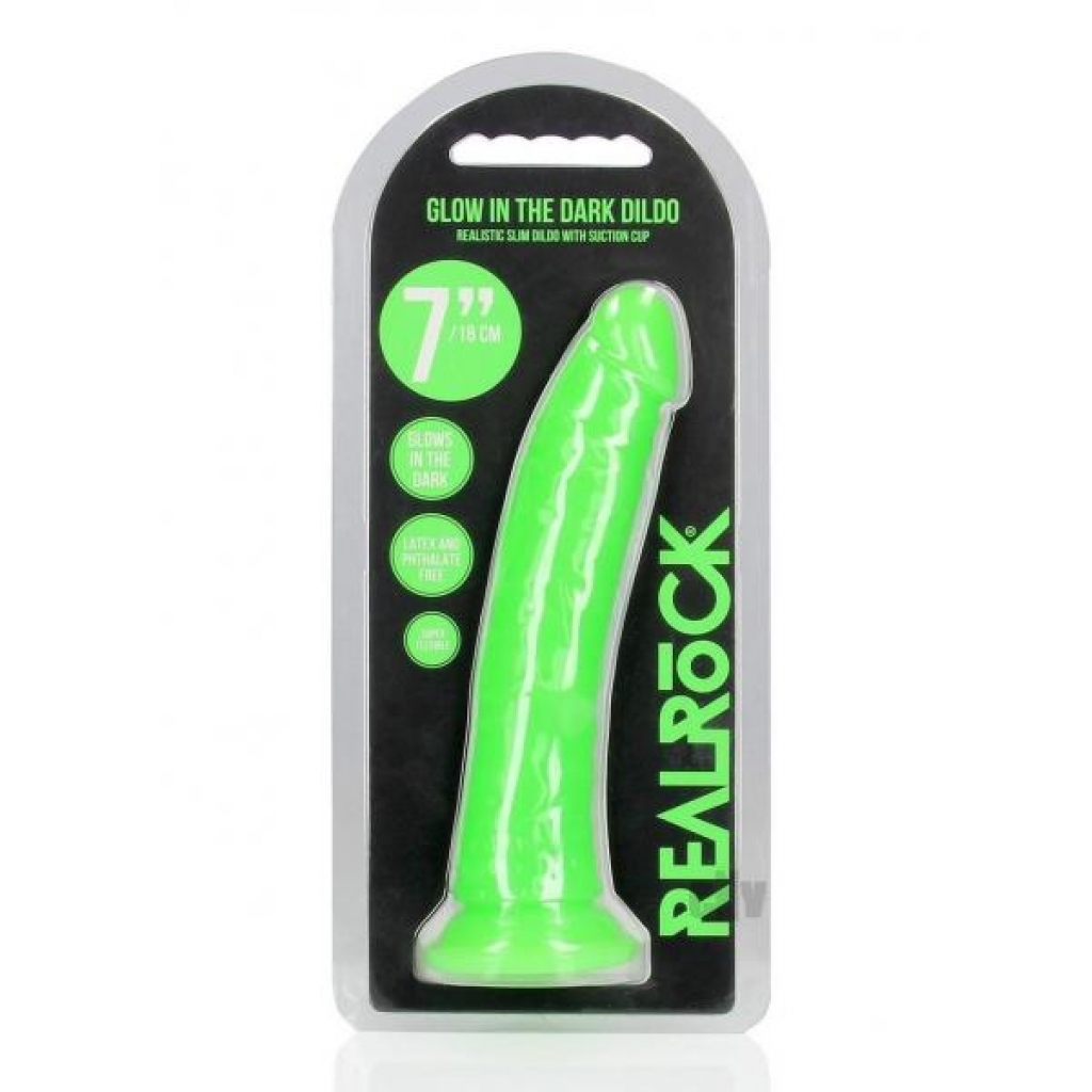 Realrock Slim Dildo 7 Gitd Green - Shots America Llc