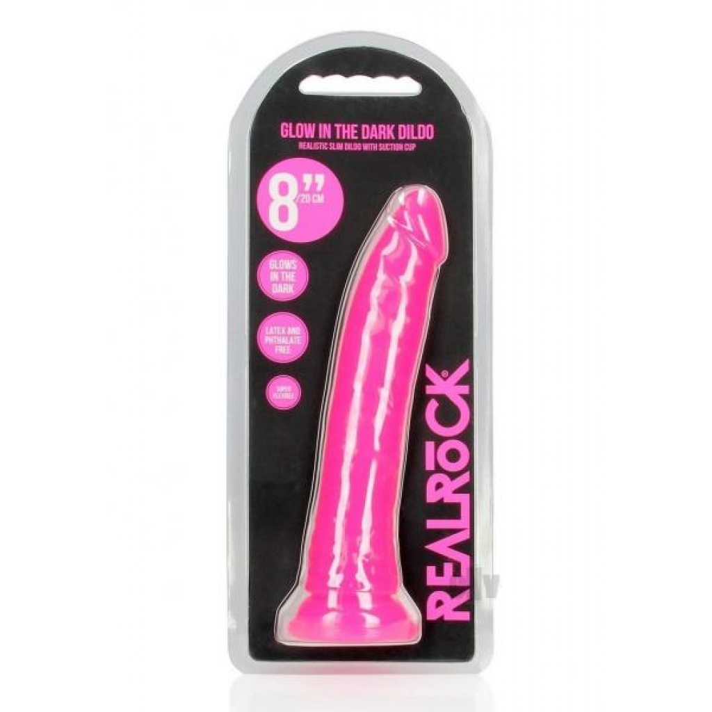 Realrock Slim GLOW IN THE DARK Dildo - 8 Inch Pink